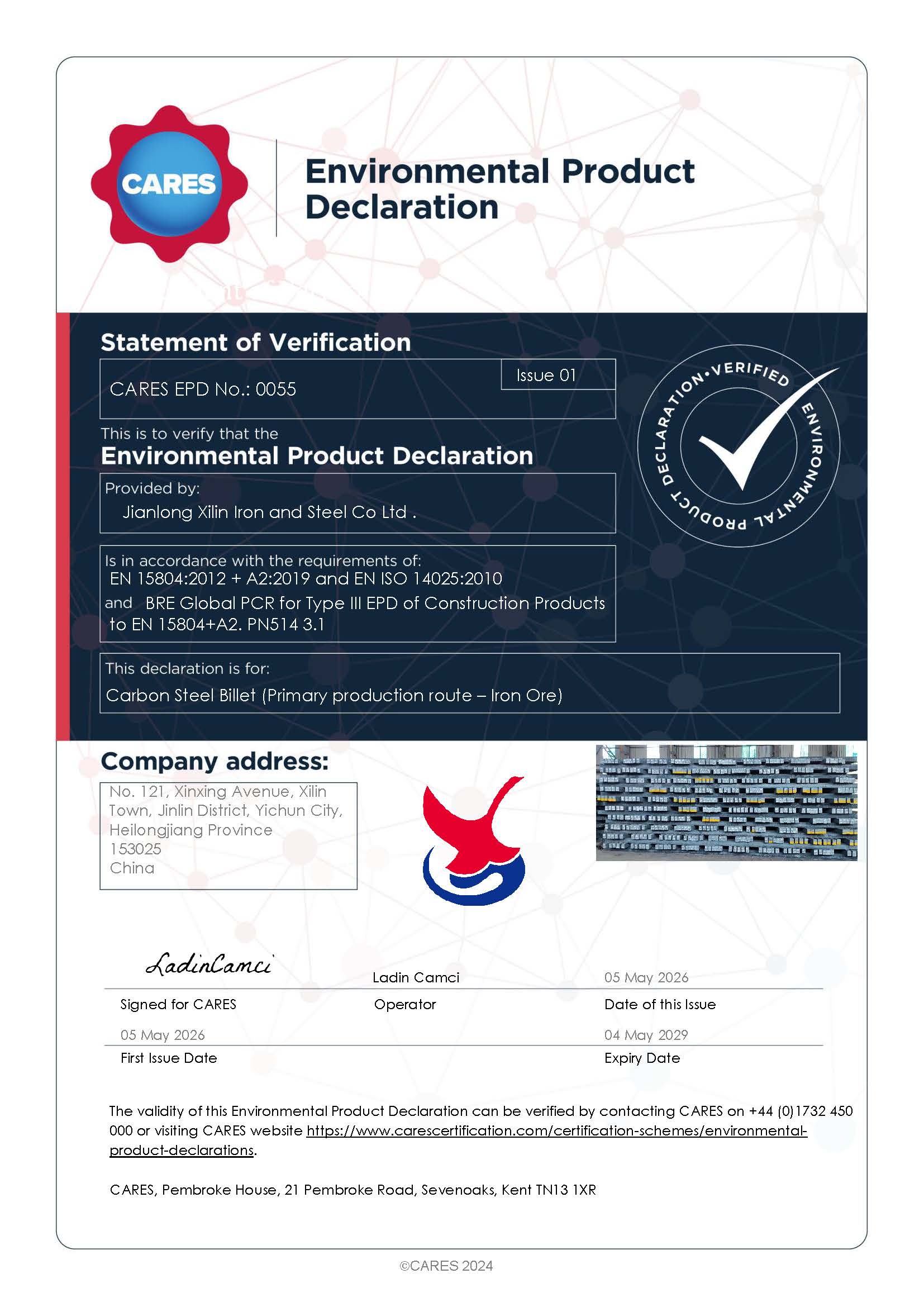 Jianlong Xilin Iron & Steel Co. Ltd. EPD